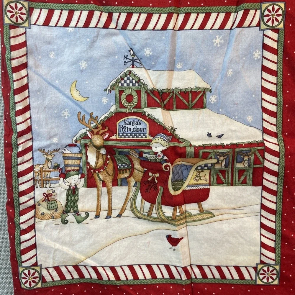 VTG Christmas Gift Bag 42x26 Reversible Cotton Drawstring Santa Holiday Decor